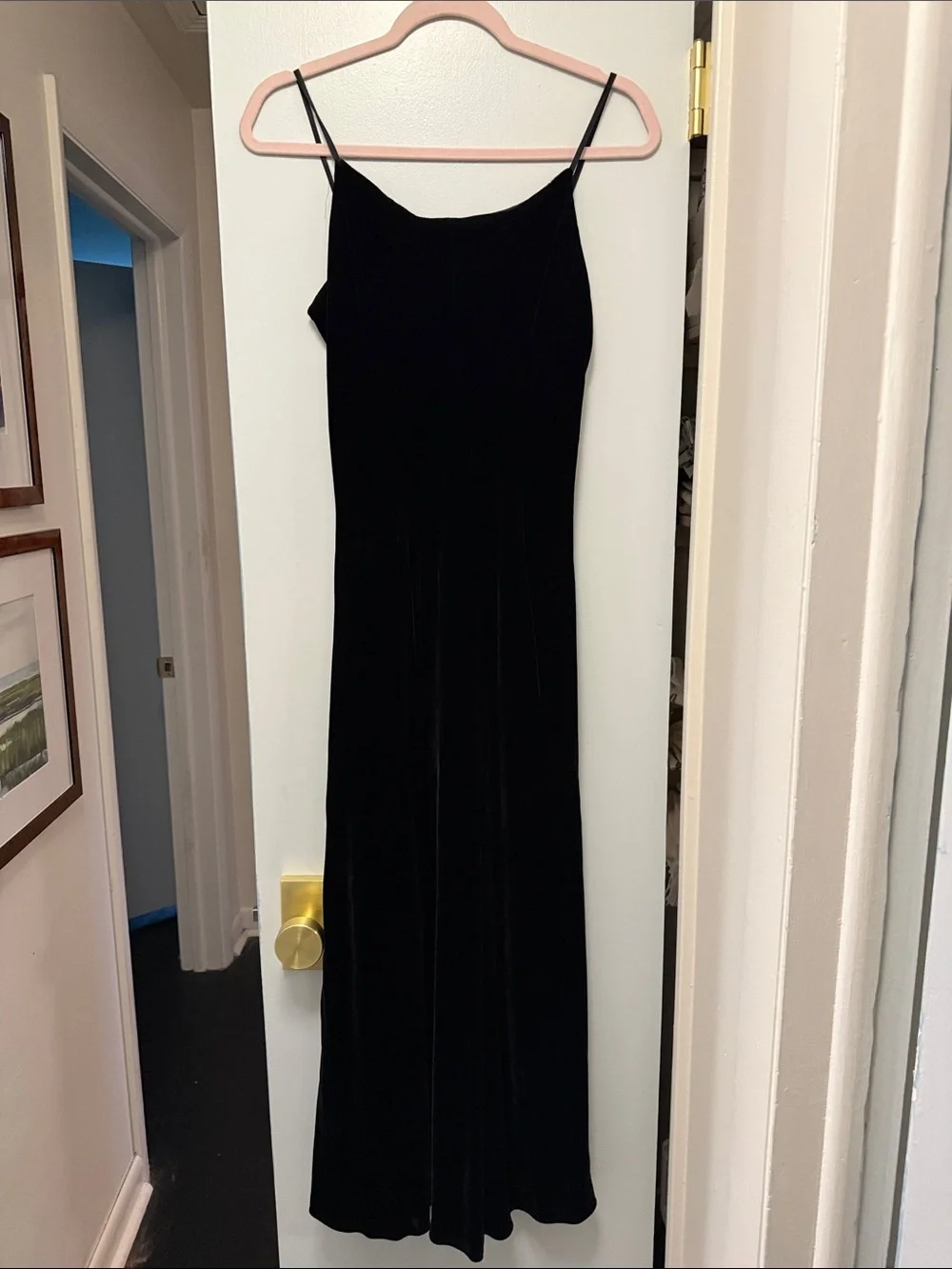 J. Crew Black Velvet Maxi Slip Dress with Spaghetti Straps